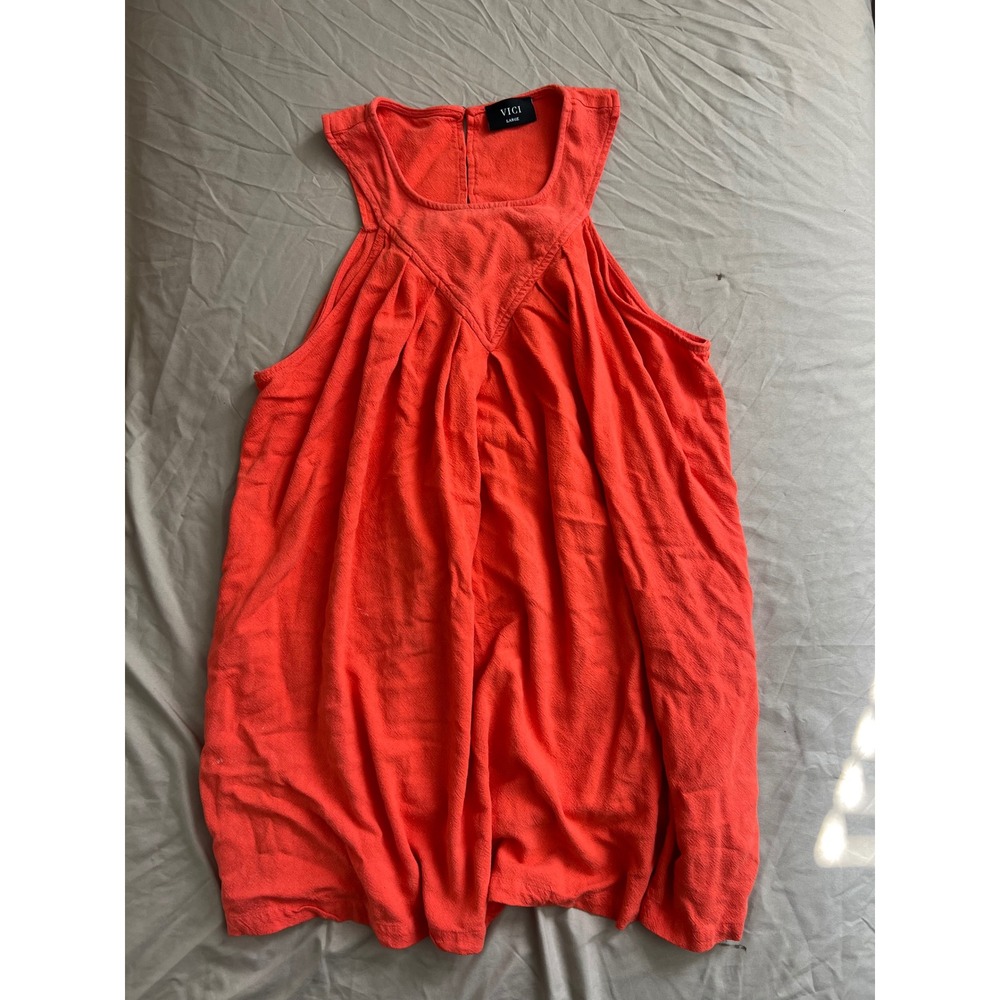 VICI Orange Coral Sleeveless Swing Dress Size Large Boho Linen Blend